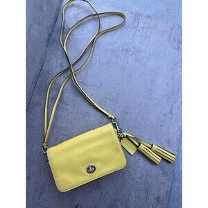COACH Legacy Penny Crossbody Leather Bag Turn Lock Yellow with Tassels 19914
